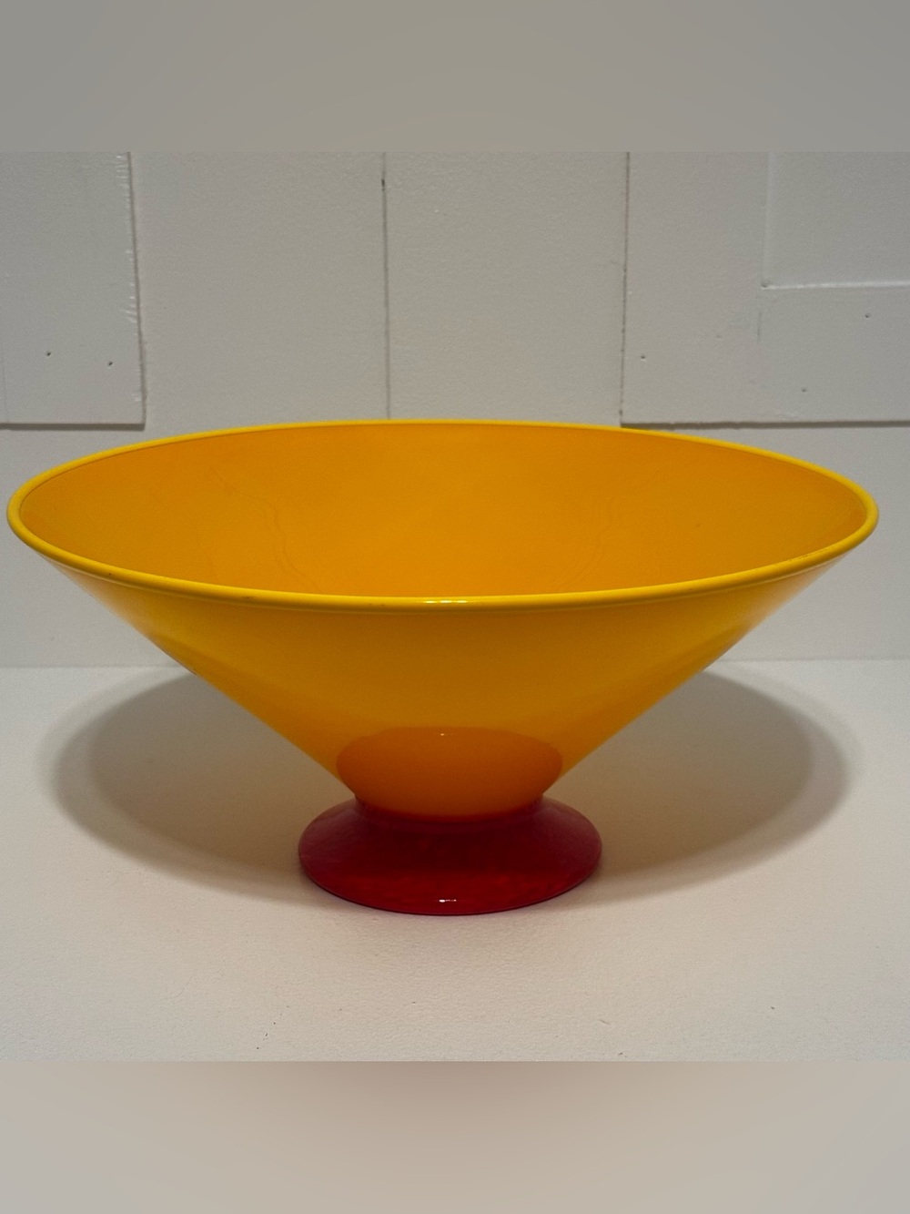 IBEX Augusta Studios Postmodern Art Glass Footed Bowl Memphis Style Yellow Red
